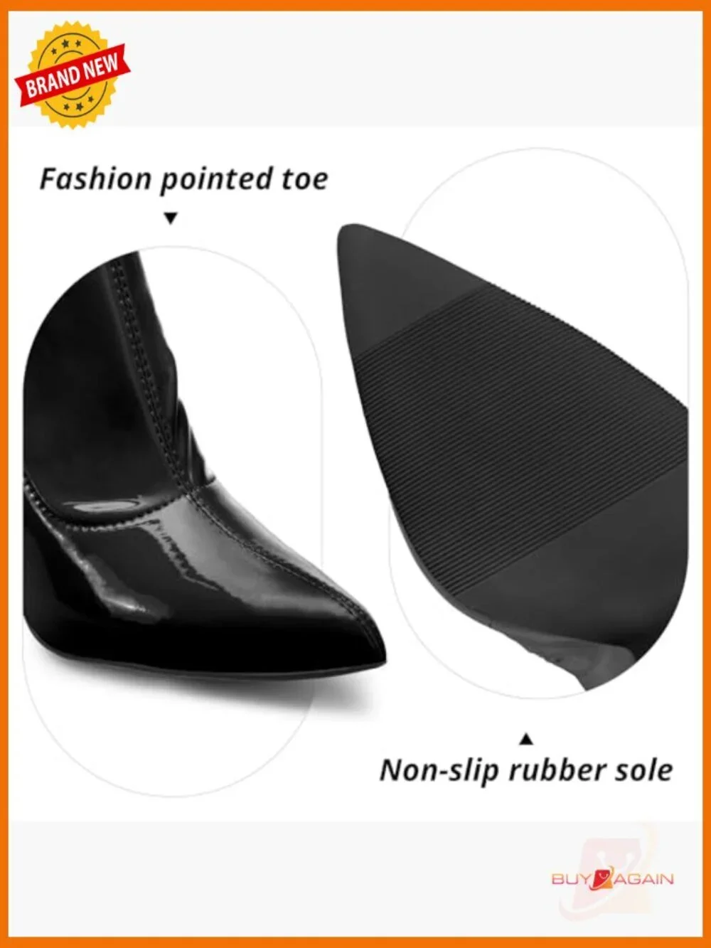 Women's Thigh High Boots Chunky Heel Pointed Toe Patent Leather Stretchy